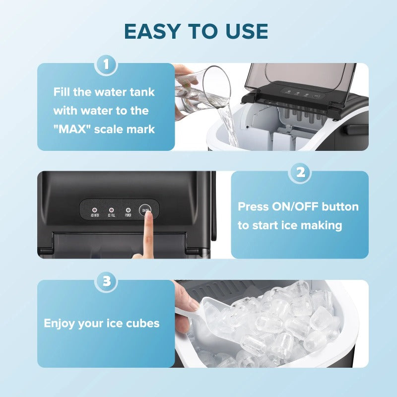 Self-Cleaning Fast Ice Maker 26lbs/Day - 6 Min Bullet Ice