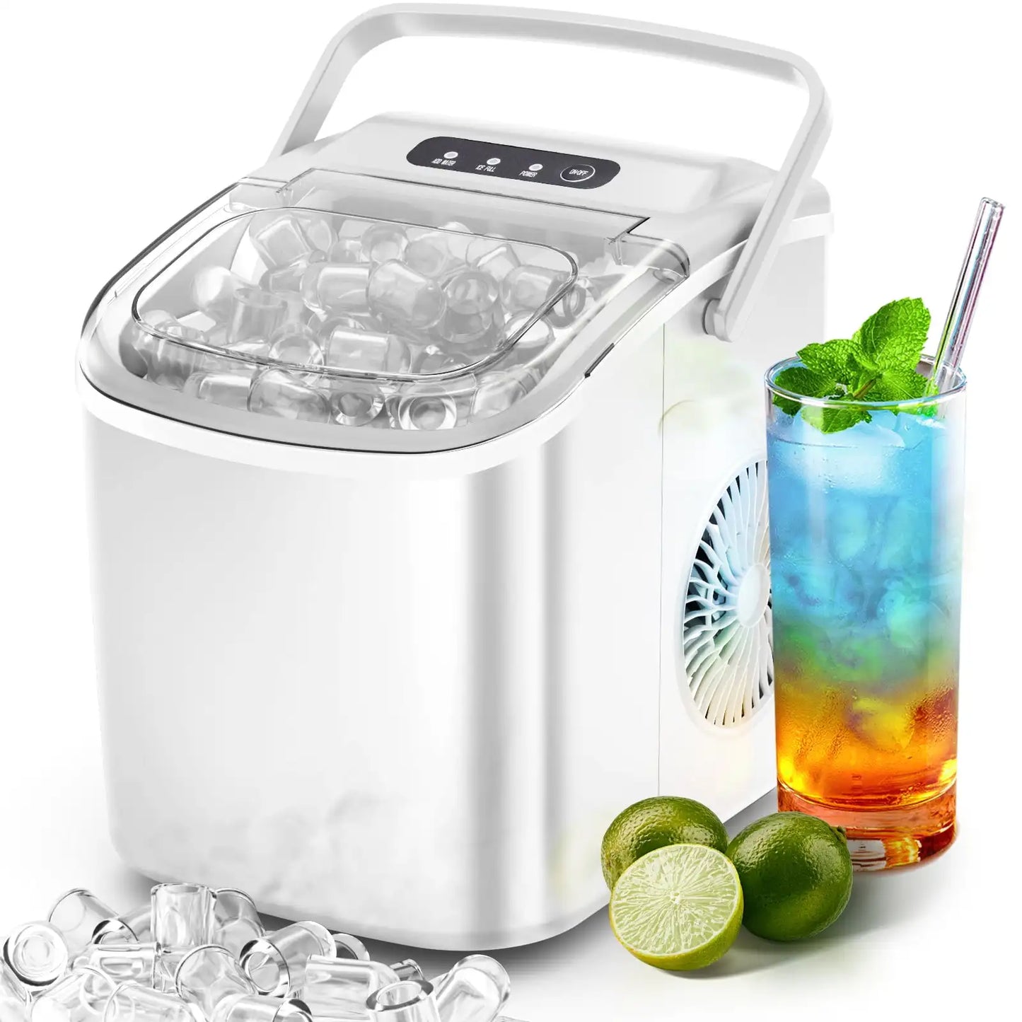 Self-Cleaning Fast Ice Maker 26lbs/Day - 6 Min Bullet Ice
