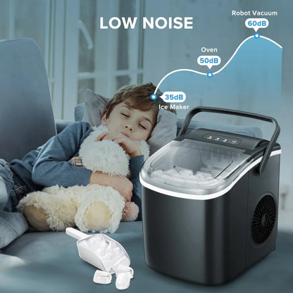 Self-Cleaning Fast Ice Maker 26lbs/Day - 6 Min Bullet Ice