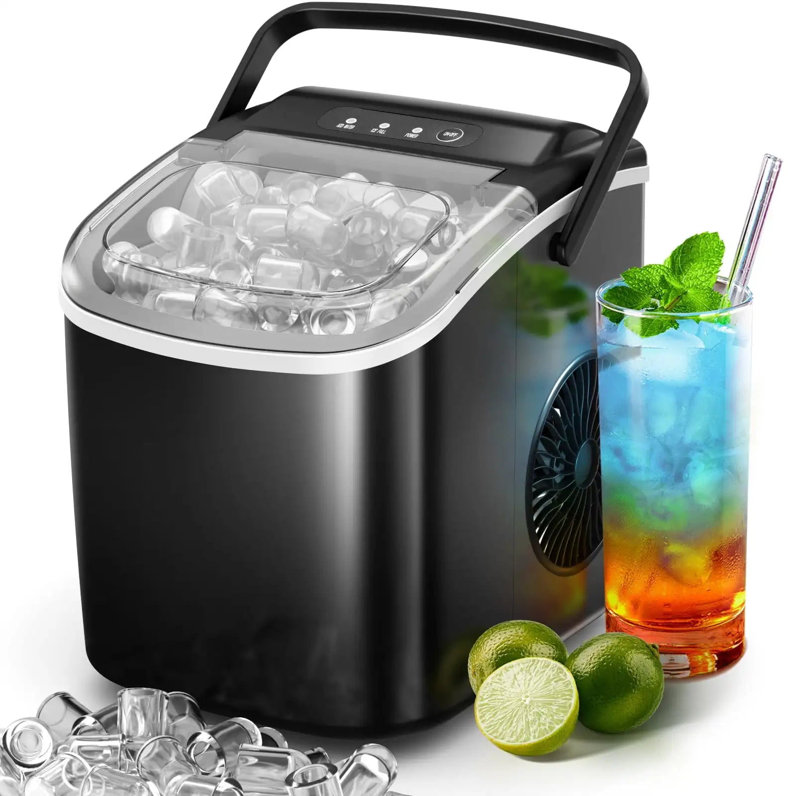 Self-Cleaning Fast Ice Maker 26lbs/Day - 6 Min Bullet Ice